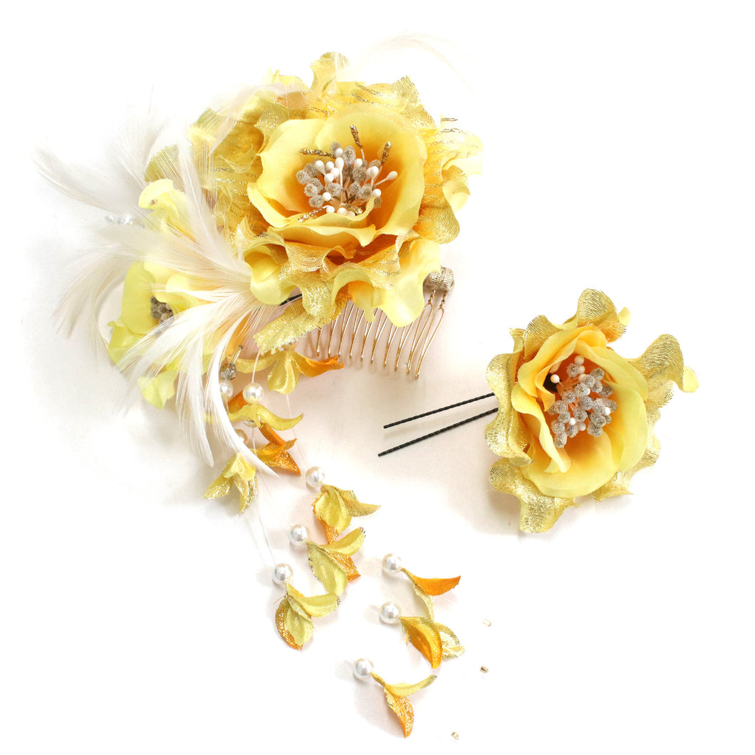 Hair Accessories Comb U Pin 2 Piece Set  for Japanese Traditional Clothes -Yellow