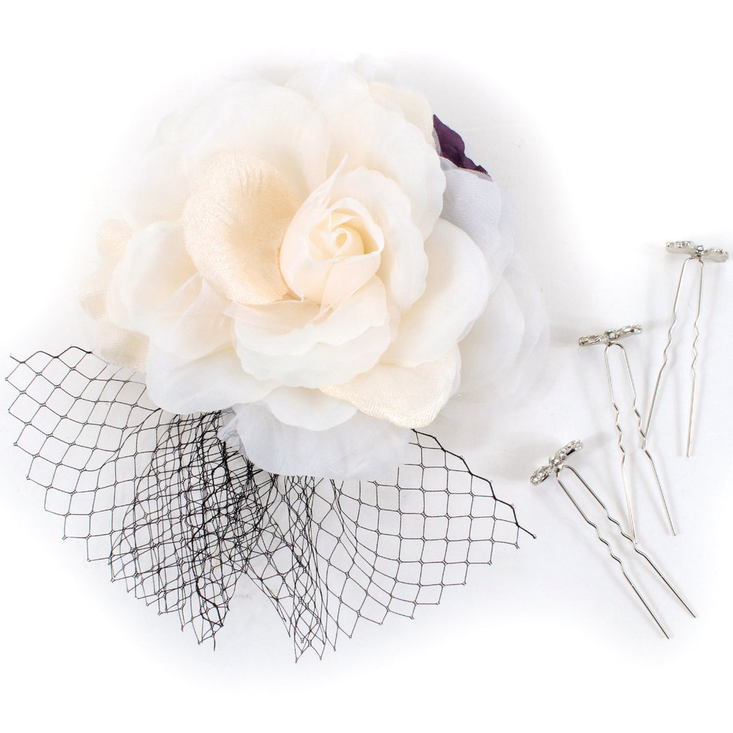 Flower Ribbon Hair Accessory 4 Items for Japanese Traditional Clothes   - White Rose & Ribbons rhinestone