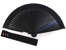 將圖片載入圖庫檢視器 Men&#39;s Cotton Sensu :Japanese Traditional Folding Fan and Fan Bag 2 Piece Set Black background Blue Square
