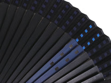 画像をギャラリービューアに読み込む, Men&#39;s Cotton Sensu :Japanese Traditional Folding Fan and Fan Bag 2 Piece Set Black background Blue Square
