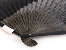 將圖片載入圖庫檢視器 Men&#39;s Cotton Linen Sensu :Japanese Traditional Folding Fan &amp; Fan Bag 2 Piece Set - gray linen leaf
