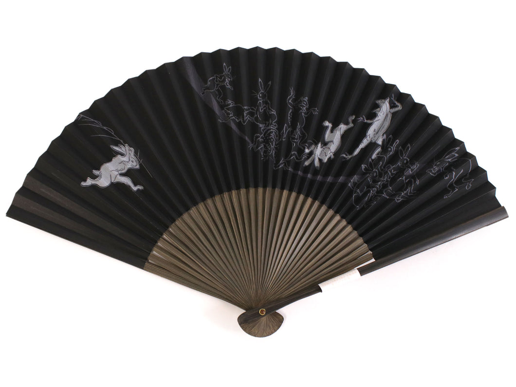 Men's Paper Sensu :Japanese Traditional Folding Fan -  hand-printed black choju-giga