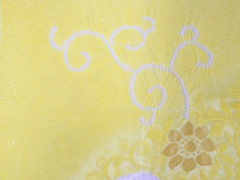 將圖片載入圖庫檢視器 Silk Obiage Tango-chirimen for Japanese Traditional Kimono - Yellow Chrysanthemum Arabesque
