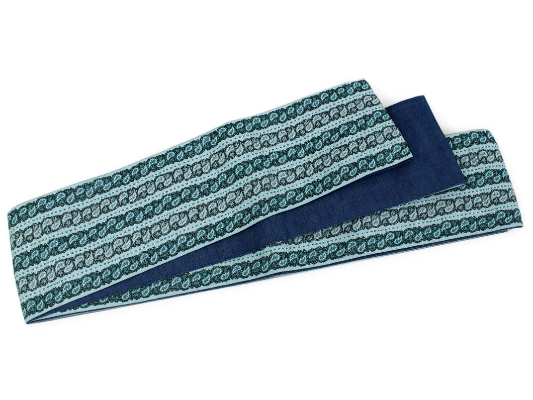 Men's Washable Obi Belt Reversible for Japanese Traditional Kimono: Paisley Blue Black x Indigo Blue