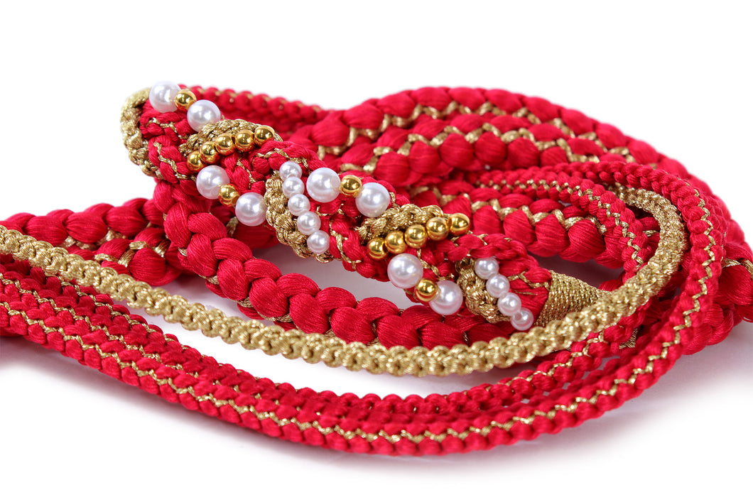 Silk Obijime Pearl Beads  for Japanese Traditional Kimono - Red