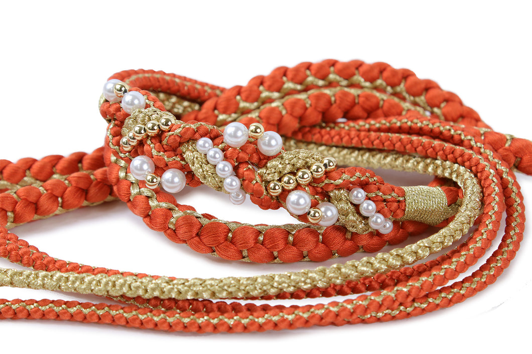 Silk Obijime Pearl Beads  for Japanese Traditional Kimono - Orange