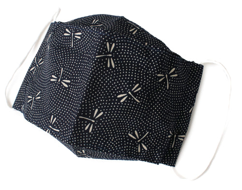 Box Shape Traditional Japanese Pattern Face Mask - Navy Dragonfly