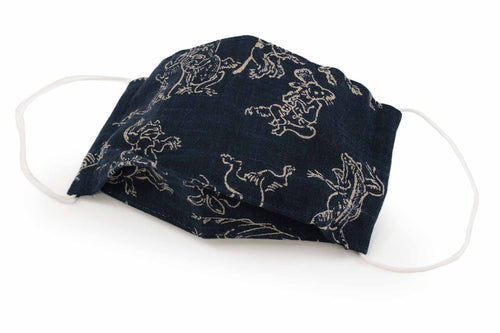 Box Shape Traditional Japanese Pattern Face Mask - Navy Animal