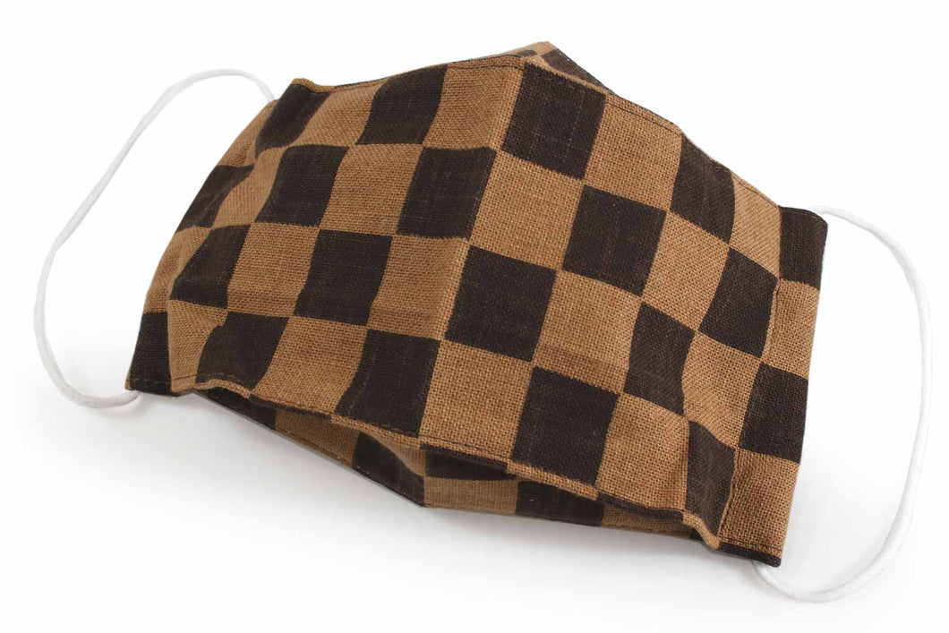 Box Shape Traditional Japanese Pattern Face Mask - Brown Check