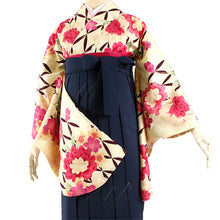 將圖片載入圖庫檢視器 Polyester Washable Two-Shaku-Sode Kimono and Hakama 2-Piece Set with Cloisonne Peony Pattern: Japanese Traditional Clothes
