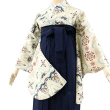 Load image into Gallery viewer, Polyester Washable Two-Shaku-Sode Kimono and Hakama 2-Piece Set with Flower Pattern: Japanese Traditional Clothes
