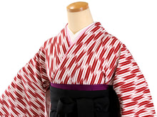 画像をギャラリービューアに読み込む, Women&#39;s Polyester Washable Two-Shaku-Sleeve Kimono for Hakama : Japanese Traditional Clothes- Deep Red White Arrow Feathers
