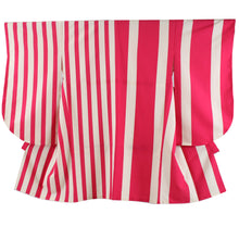 画像をギャラリービューアに読み込む, Women&#39;s Polyester Washable Two-Shaku-Sleeve Kimono for Hakama, Short Length, Dark Pink Off-White, Stripes, Free Size: Japanese Traditional Clothes
