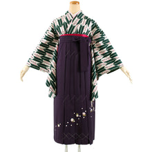 画像をギャラリービューアに読み込む, Women&#39;s Polyester Washable Two-Shaku-Sleeve Kimono for Hakama, Short Length, Dark Green x White, Arrow Pattern, Sakura, Free Size: Japanese Traditional Clothes
