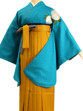 画像をギャラリービューアに読み込む, Women&#39;s Polyester Washable Two-Shaku-Sleeve Kimono for Hakama : Japanese Traditional Clothes- Emerald Blue White Camellia
