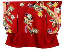 画像をギャラリービューアに読み込む, Women&#39;s Polyester Washable Two-Shaku-Sleeve Kimono for Hakama: Japanese Traditional Clothes - Red Camellia Cloisonne

