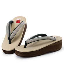Load image into Gallery viewer, Women&#39;s Casual Zori &quot;Calen Blosso&quot; (Japanese Sandals) for Japanese Traditional Kimono   - Dark Brown Beige x Gray Color hanao   L size
