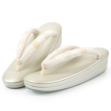 將圖片載入圖庫檢視器 Ladies&#39; Zori (Japanese Sandals) for Japanese Traditional Kimono - Gray Beige White Embroidery Genji Ko L size
