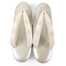 將圖片載入圖庫檢視器 Ladies&#39; Zori (Japanese Sandals) for Japanese Traditional Kimono - Gray Beige White Embroidery Genji Ko L size
