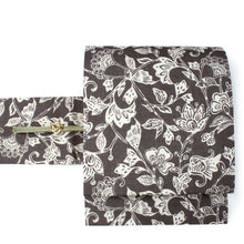 Load image into Gallery viewer, Ladies&#39; Linen Nagoyaobi Obidome Obijime 3 Item Set for Japanese Traditional Kimono - Brown Flower Leaves 
