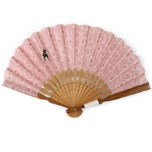 將圖片載入圖庫檢視器 Ladies Cotton Sensu :Japanese Traditional Folding Fan- pink Karakusa dog embroidery
