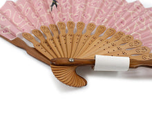 將圖片載入圖庫檢視器 Ladies Cotton Sensu :Japanese Traditional Folding Fan- pink Karakusa dog embroidery
