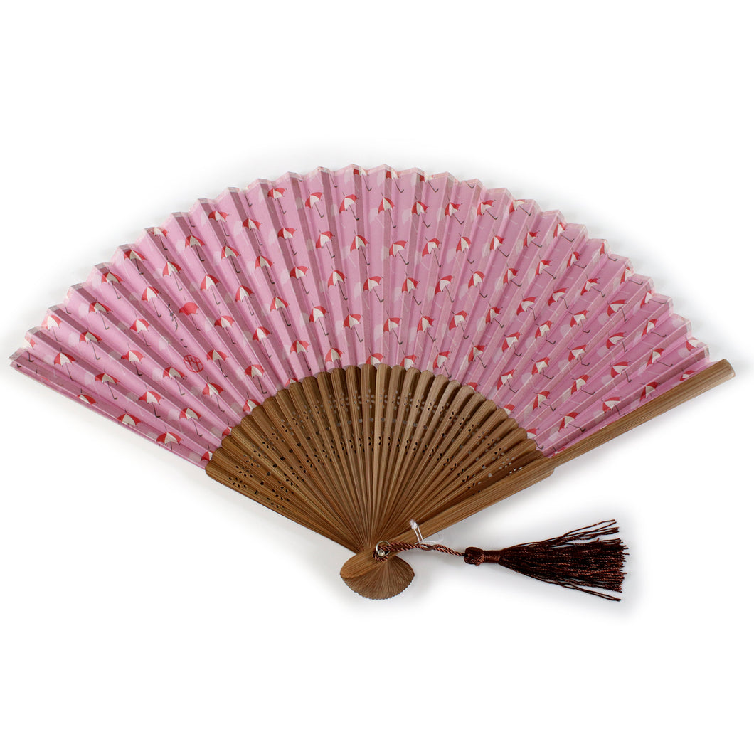 Ladies Silk Sensu :Japanese Traditional Folding Fan - Pink Parasol Pattern Yumeji Takehisa