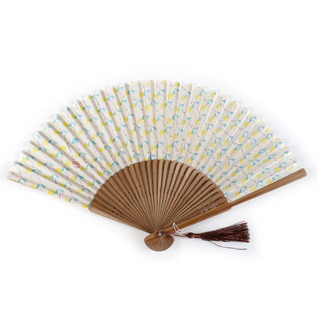 Ladies Silk Sensu :Japanese Traditional Folding Fan -  Off-white Parasol Pattern Yumeji Takehisa