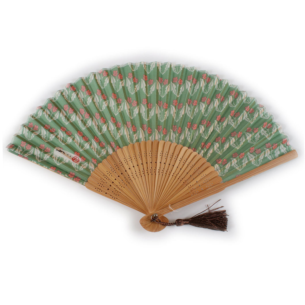 Ladies Silk Sensu :Japanese Traditional Folding Fan -  Green Space Floral Pattern Yumeji Takehisa