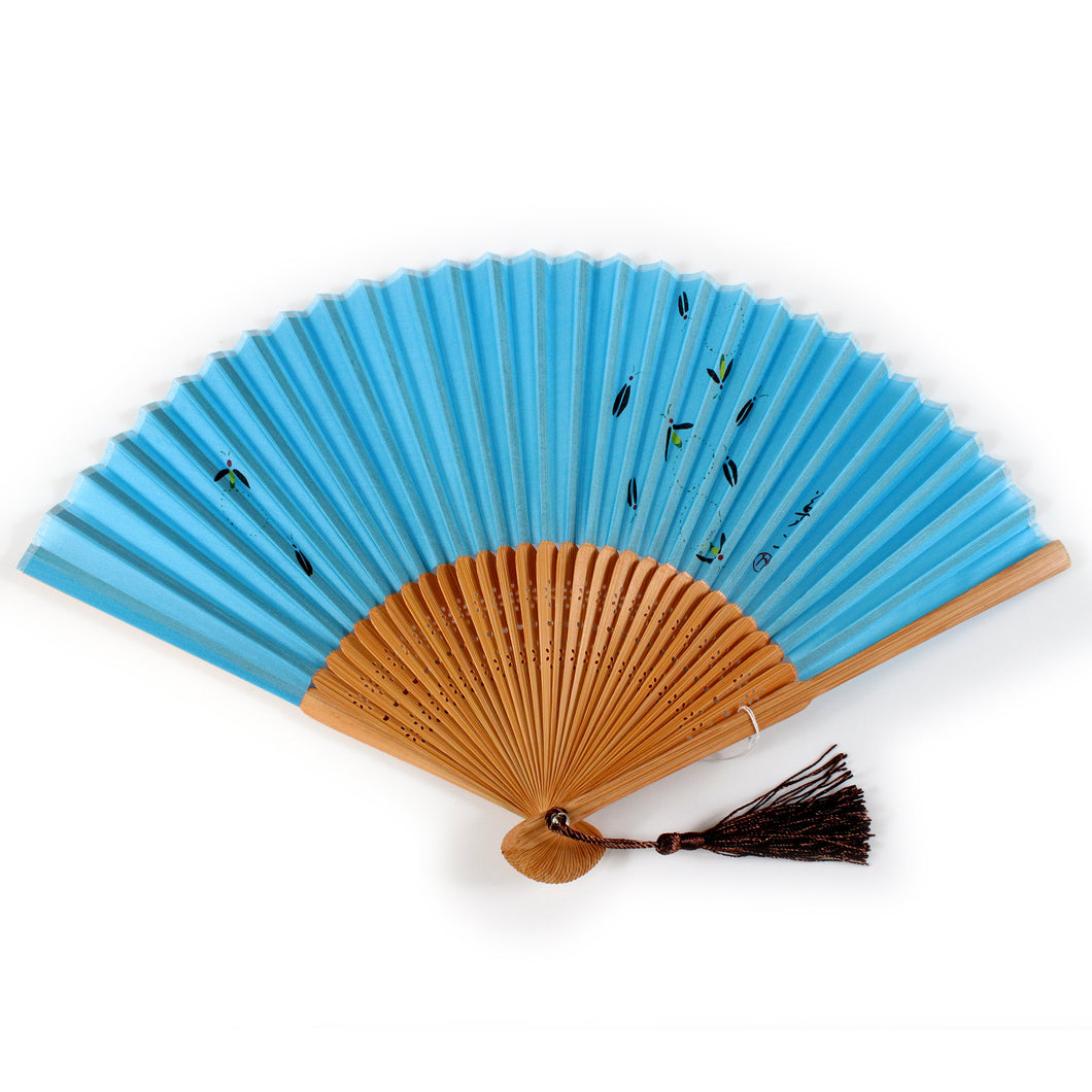 Ladies Silk Sensu :Japanese Traditional Folding Fan -  Light Blue Firefly Pattern Yumeji Takehisa