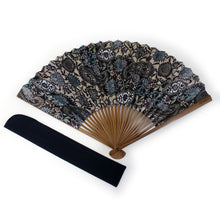 画像をギャラリービューアに読み込む, Kyo Sensu :Japanese Traditional Folding Fan and Cover Set - Gray Beige Paisley Pattern
