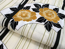 画像をギャラリービューアに読み込む, Women&#39;s Cotton Yukata : Japanese Traditional Clothes - Ivory Ougi Fan Peony Stripes
