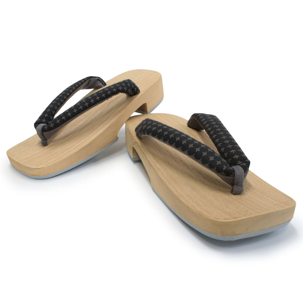 Men's Paulownia Geta (Japanese Sandals) for Japanese Traditional Kimono/Yukata:Clogs White Wooden Platform Gray Plaid strap