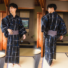 画像をギャラリービューアに読み込む, Men&#39;s Cotton Yukata  : Japanese Traditional Clothes - Black Lattice
