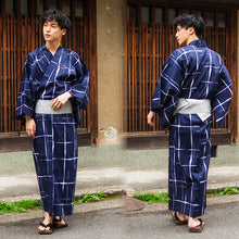 Load image into Gallery viewer, Men&#39;s Cotton Yukata : Japanese Traditional Clothes - Dark Navy Grid
