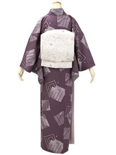 画像をギャラリービューアに読み込む, Women&#39;s Tailored Silk Nagoya Obi Belt - Light Gray ,Light Purple Diagonal Flower Pattern-

