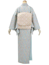 將圖片載入圖庫檢視器 Women&#39;s Tailored Silk Nagoya Obi Belt - Light Beige ,White Cloisonne and Flowers Pattern-
