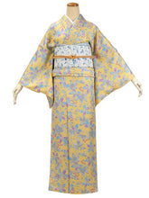 画像をギャラリービューアに読み込む, Women&#39;s Tailored Silk Nagoya Obi Belt - Light Gray ,Blue Arabesque Pattern-
