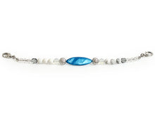画像をギャラリービューアに読み込む, Haori string natural stone Blue mother-of-pearl gray and clear Czech glass, Women
