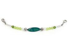 將圖片載入圖庫檢視器 Haori string natural stone, Dark green mother-of-pearl, young leaves and clear Czech glass, Women
