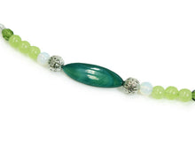 將圖片載入圖庫檢視器 Haori string natural stone, Dark green mother-of-pearl, young leaves and clear Czech glass, Women
