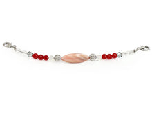 將圖片載入圖庫檢視器 Haori string natural stone, Coral red mother-of-pearl, gray and clear Czech glass, Women
