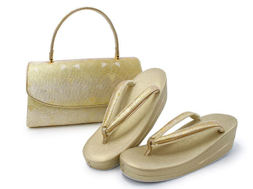 Zori sandles and bag set, Women, Light beige, gold  flower-shaped family crest