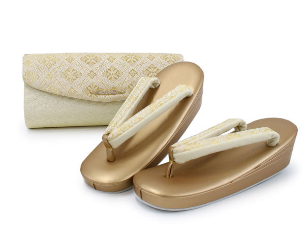 Zori sandles and bag set, Women, Gold,  flower-shaped family crest