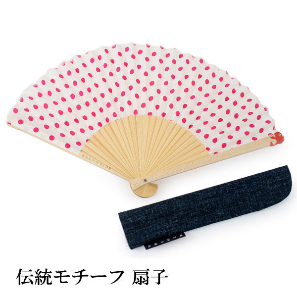 Sensu, Foldable fan, Fan bag, 2-piece set in paulownia box, Women, Red, Dot pattern