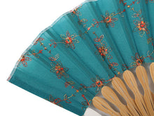 將圖片載入圖庫檢視器 Sensu, Foldable fan, Fan bag, 2-piece set in gift box, Women, Peacock blue, Small flower, Mini size
