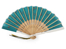 將圖片載入圖庫檢視器 Sensu, Foldable fan, Fan bag, 2-piece set in gift box, Women, Peacock blue, Small flower, Mini size
