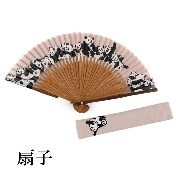 Sensu, Foldable fan, Fan bag, 2-piece set in gift box, Women, Beige, Panda