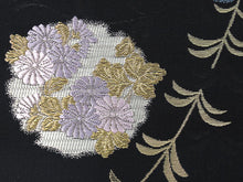 Load image into Gallery viewer, Women Silk Nagoya Obi Belt With Tailoring - Black Nishijin Brocade,Snowflakes Rokutsugara Pattern-
