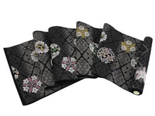画像をギャラリービューアに読み込む, Women Silk Nagoya Obi Belt With Tailoring - Black Nishijin Brocade,Diamond Shaped Flowers Rokutsugara Pattern-
